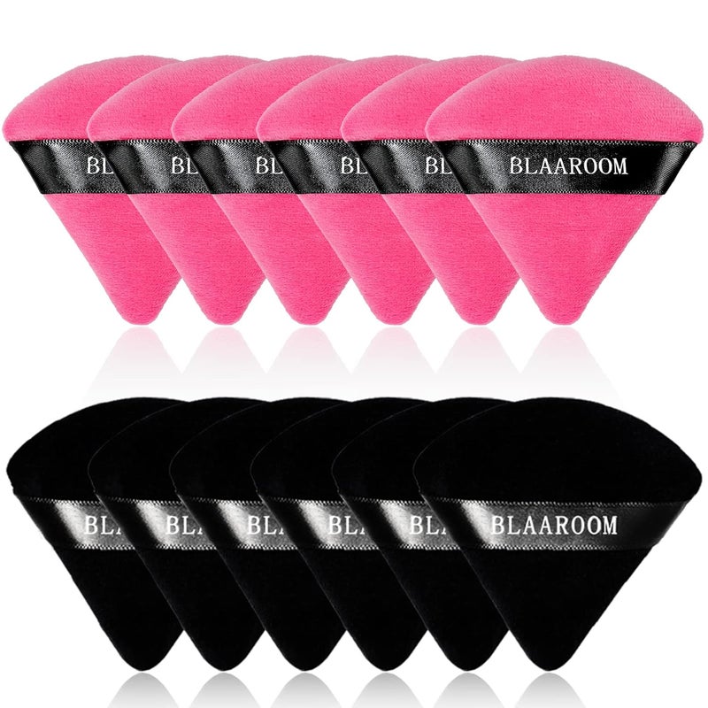 BLAAROOM 12 Pieces Velour Pure Cotton Powder Puff Face Makeup Triangle Powder Puffs for Loose Powder Wet Dry Cosmetic Foundation Beauty Sponge Makeup Tools -Black Rose Red - Image 1